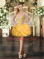 Edgy Gold Ball Gowns Sweetheart Sleeveless Organza Floor Length Lace Up Beading and Ruffles Quinceanera Gown