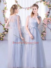 Tulle Sleeveless Floor Length Court Dresses for Sweet 16 and Lace
