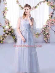 Tulle Sleeveless Floor Length Court Dresses for Sweet 16 and Lace
