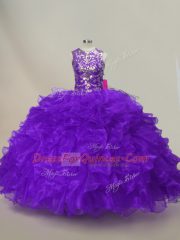 Fancy Ruffles and Sequins Sweet 16 Dress Purple Lace Up Sleeveless Floor Length