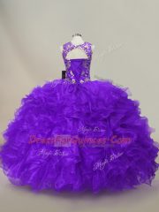Fancy Ruffles and Sequins Sweet 16 Dress Purple Lace Up Sleeveless Floor Length
