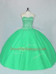 Inexpensive Green Ball Gowns Sweetheart Sleeveless Tulle Floor Length Lace Up Beading Sweet 16 Dress