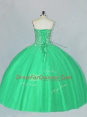 Inexpensive Green Ball Gowns Sweetheart Sleeveless Tulle Floor Length Lace Up Beading Sweet 16 Dress