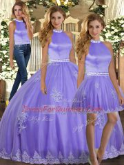 Popular Lavender Sleeveless Tulle Backless Quinceanera Gown for Sweet 16 and Quinceanera