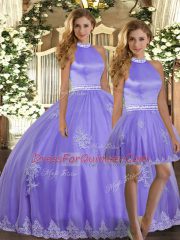 Popular Lavender Sleeveless Tulle Backless Quinceanera Gown for Sweet 16 and Quinceanera