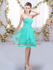 Fantastic Turquoise Sleeveless Knee Length Ruffles and Ruching Lace Up Court Dresses for Sweet 16