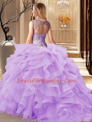 Exceptional Burgundy Quinceanera Gown Tulle Brush Train Sleeveless Beading and Ruffles