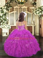 Cheap Purple Sleeveless Beading and Ruffles Floor Length Little Girls Pageant Gowns