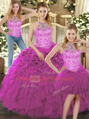 Affordable Floor Length Ball Gowns Sleeveless Fuchsia Quinceanera Gown Lace Up