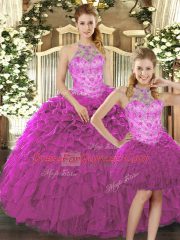 Affordable Floor Length Ball Gowns Sleeveless Fuchsia Quinceanera Gown Lace Up