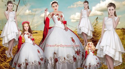 On Sale Floor Length White Quinceanera Dresses Satin Sleeveless Beading and Embroidery