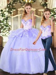 Fabulous Sweetheart Sleeveless 15th Birthday Dress Floor Length Beading Lavender Organza