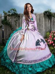 High Class Sleeveless Lace Up Floor Length Embroidery and Ruffles Vestidos de Quinceanera