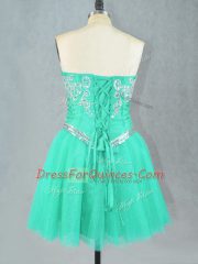 Sweetheart Sleeveless Prom Dress Mini Length Beading Turquoise Tulle
