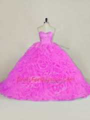 Lilac Quinceanera Dress Organza Chapel Train Sleeveless Beading and Ruffles