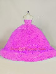 Lilac Quinceanera Dress Organza Chapel Train Sleeveless Beading and Ruffles