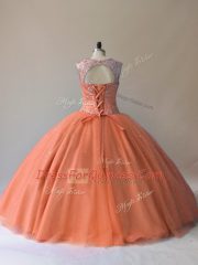Floor Length Orange Vestidos de Quinceanera Tulle Sleeveless Beading