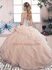 Simple Orange Sleeveless Organza Lace Up Quinceanera Gowns for Sweet 16 and Quinceanera