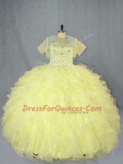 Dramatic Yellow Sweetheart Lace Up Beading and Ruffles 15th Birthday Dress Sleeveless