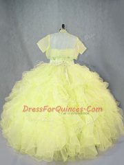 Dramatic Yellow Sweetheart Lace Up Beading and Ruffles 15th Birthday Dress Sleeveless