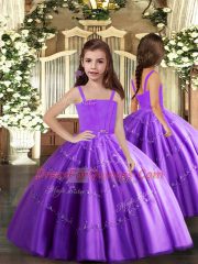 Beading Kids Formal Wear Purple Lace Up Sleeveless Floor Length