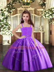 Beading Kids Formal Wear Purple Lace Up Sleeveless Floor Length