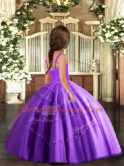 Beading Kids Formal Wear Purple Lace Up Sleeveless Floor Length