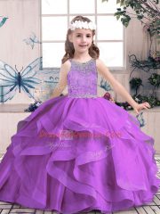 Stunning Floor Length Ball Gowns Sleeveless Purple Little Girl Pageant Dress Lace Up