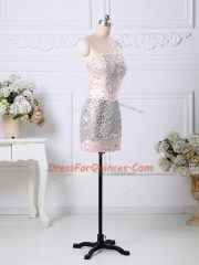 Modern Column/Sheath Dress for Prom Pink One Shoulder Satin Sleeveless Side Zipper
