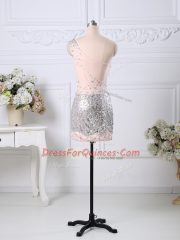 Modern Column/Sheath Dress for Prom Pink One Shoulder Satin Sleeveless Side Zipper