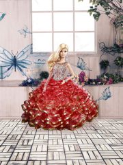 Hot Sale Scoop Sleeveless Organza Quince Ball Gowns Beading and Ruffles Lace Up