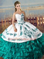Luxurious Teal Lace Up Sweet 16 Dress Embroidery and Ruffles Sleeveless Floor Length