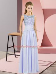 Gorgeous Floor Length Lavender Dress for Prom Chiffon Sleeveless Beading