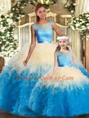 Great Multi-color Backless Quinceanera Gowns Lace and Ruffles Sleeveless Floor Length