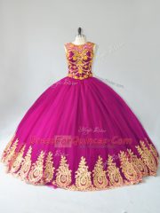 Classical Floor Length Lace Up Quinceanera Gowns Fuchsia for Sweet 16 and Quinceanera with Beading and Appliques