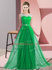 Beading Quinceanera Dama Dress Green Lace Up Sleeveless Floor Length