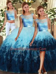 Enchanting Multi-color Sleeveless Lace and Ruffles Floor Length 15th Birthday Dress