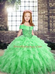 Ball Gowns Kids Pageant Dress Straps Organza Sleeveless Floor Length Lace Up