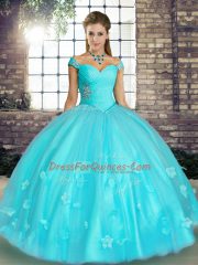 Fancy Sleeveless Beading and Appliques Lace Up Quinceanera Gown