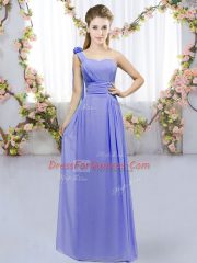 Cute One Shoulder Sleeveless Lace Up Quinceanera Court of Honor Dress Lavender Chiffon
