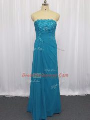 Blue Strapless Zipper Lace and Appliques Custom Made Sleeveless