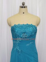 Blue Strapless Zipper Lace and Appliques Custom Made Sleeveless