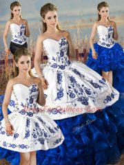 Admirable Sleeveless Lace Up Floor Length Embroidery and Ruffles 15th Birthday Dress