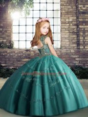 Admirable Floor Length Purple Kids Formal Wear Tulle Sleeveless Beading