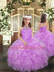 Halter Top Sleeveless Lace Up Pageant Dress Lilac Organza