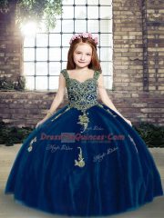 Stylish Tulle Sleeveless Floor Length Little Girl Pageant Dress and Appliques