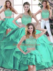 Best Turquoise Zipper Quinceanera Dresses Beading and Ruffles Sleeveless Floor Length