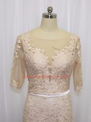Shining Champagne Half Sleeves Brush Train Lace and Appliques Evening Dress