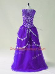 Popular Purple Sleeveless Tulle Zipper Casual Dresses for Prom and Party