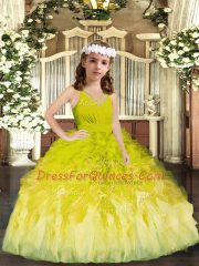 Inexpensive Olive Green Sleeveless Ruffles Floor Length Pageant Dress Womens